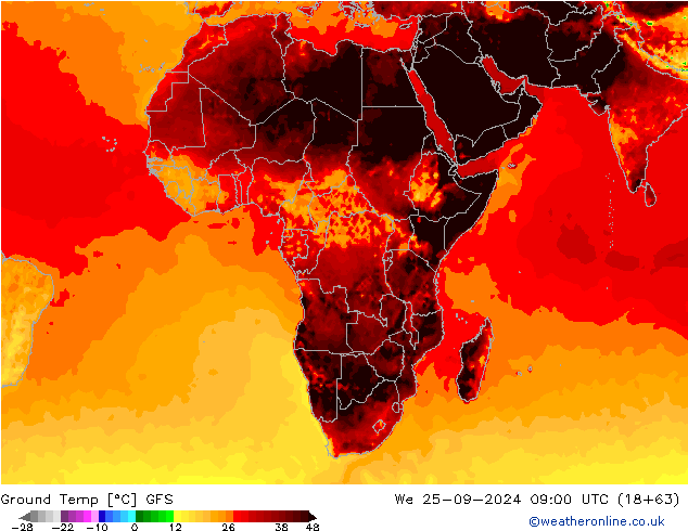 Temp. gruntu GFS śro. 25.09.2024 09 UTC