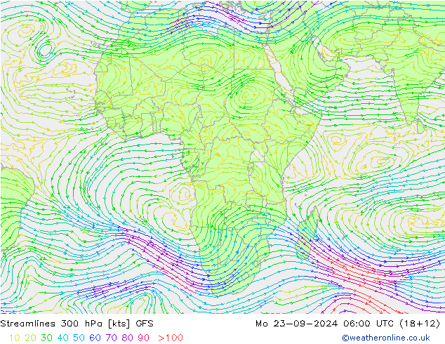 Streamlines 300 hPa GFS Po 23.09.2024 06 UTC