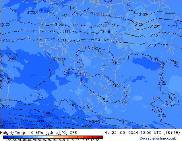 Height/Temp. 10 hPa GFS Po 23.09.2024 12 UTC