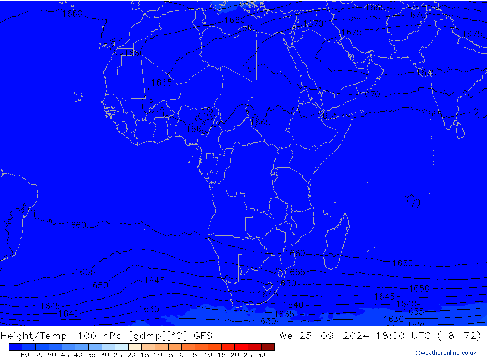 Height/Temp. 100 hPa GFS We 25.09.2024 18 UTC