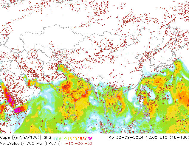 Cape GFS lun 30.09.2024 12 UTC