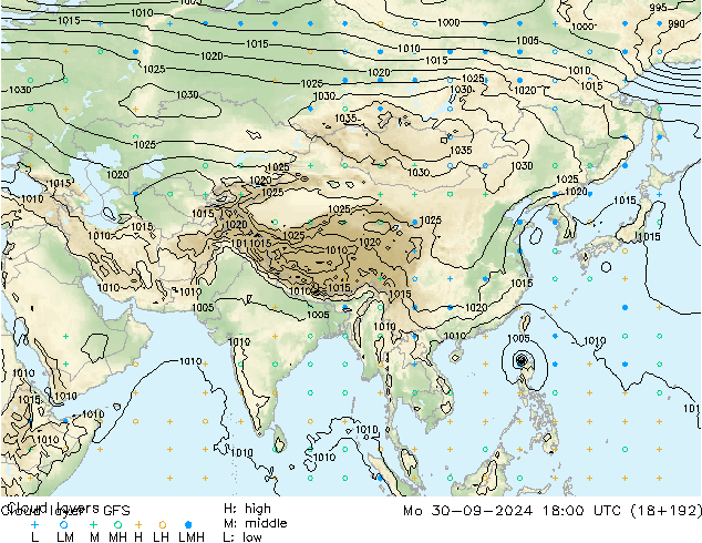 Cloud layer GFS lun 30.09.2024 18 UTC