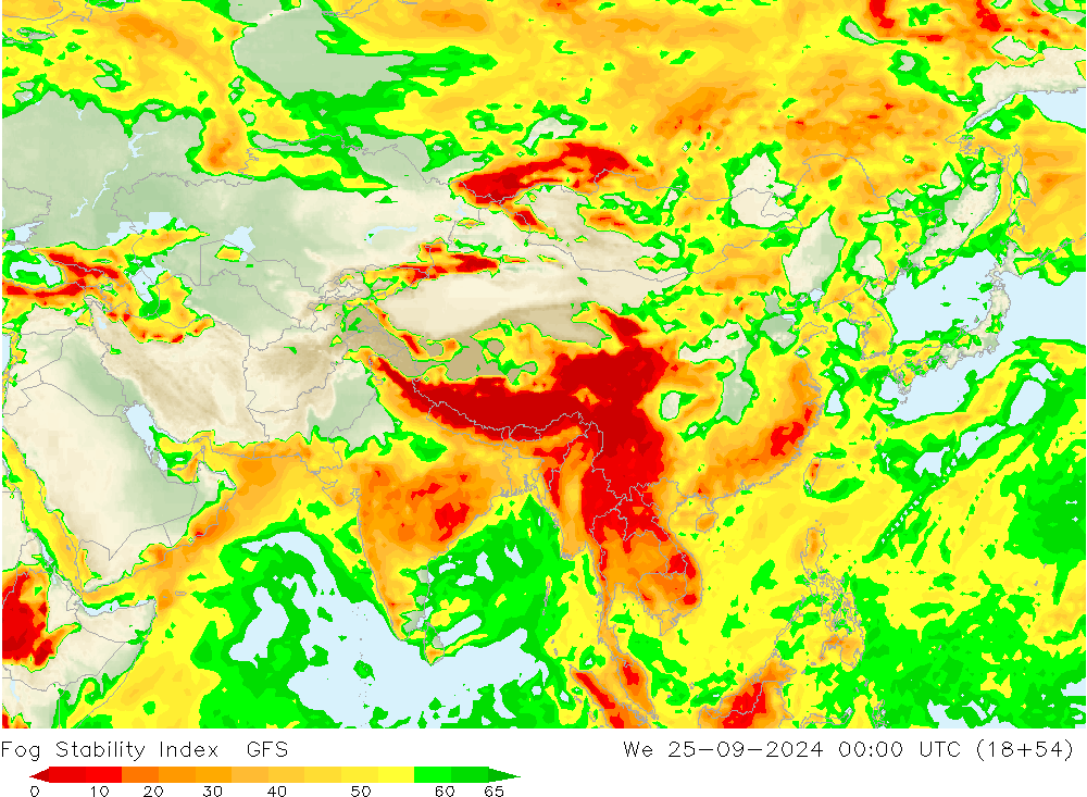 Fog Stability Index GFS śro. 25.09.2024 00 UTC