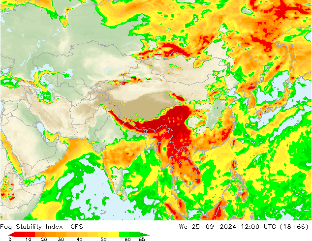 Fog Stability Index GFS śro. 25.09.2024 12 UTC