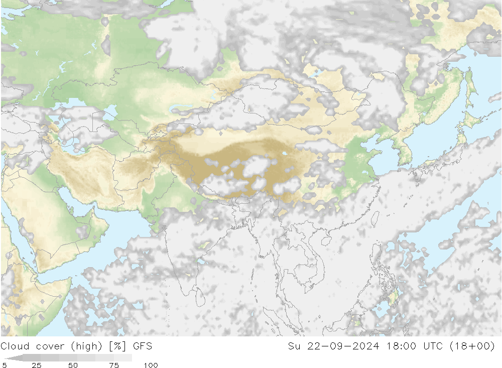 vysoký oblak GFS Ne 22.09.2024 18 UTC