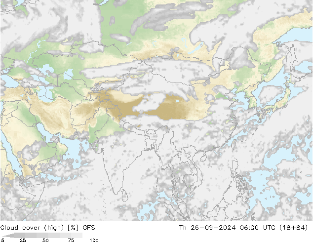 Cloud cover (high) GFS Th 26.09.2024 06 UTC