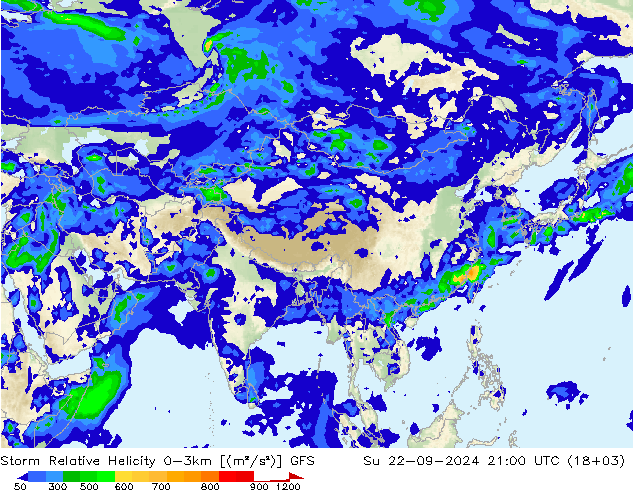 Storm Relative Helicity GFS Dom 22.09.2024 21 UTC