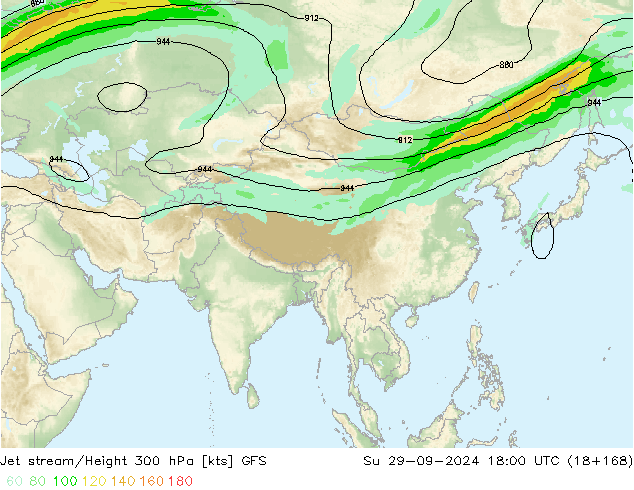 Jet stream GFS Dom 29.09.2024 18 UTC