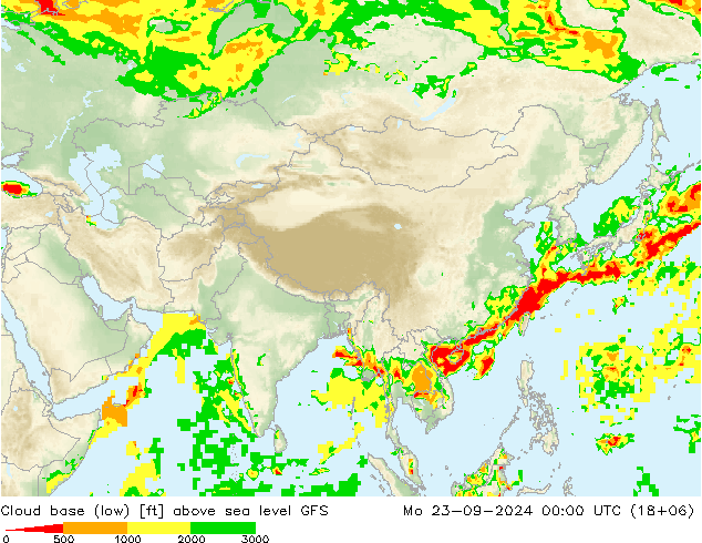 Cloud base (low) GFS Po 23.09.2024 00 UTC