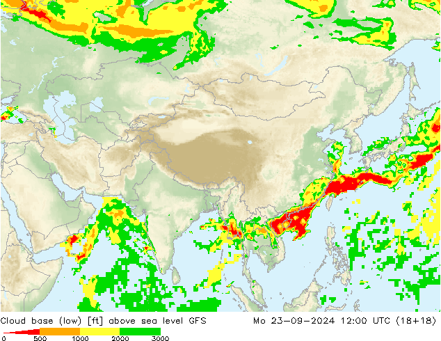 Cloud base (low) GFS Mo 23.09.2024 12 UTC