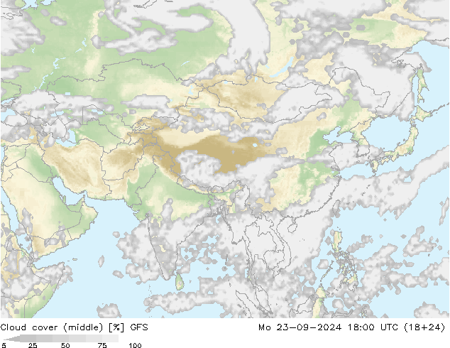 Cloud cover (middle) GFS Mo 23.09.2024 18 UTC