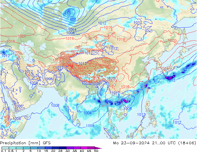 Srážky GFS Po 23.09.2024 00 UTC