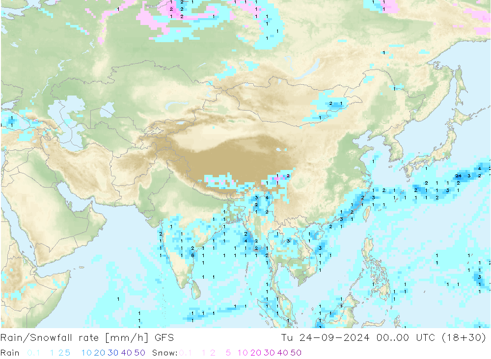 Regen/Sneeuwval GFS di 24.09.2024 00 UTC