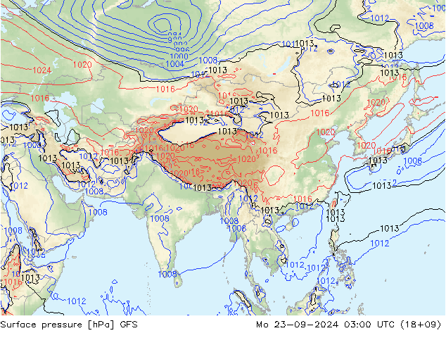 Presión superficial GFS lun 23.09.2024 03 UTC