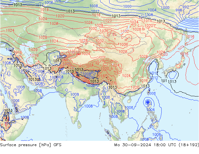 Luchtdruk (Grond) GFS ma 30.09.2024 18 UTC