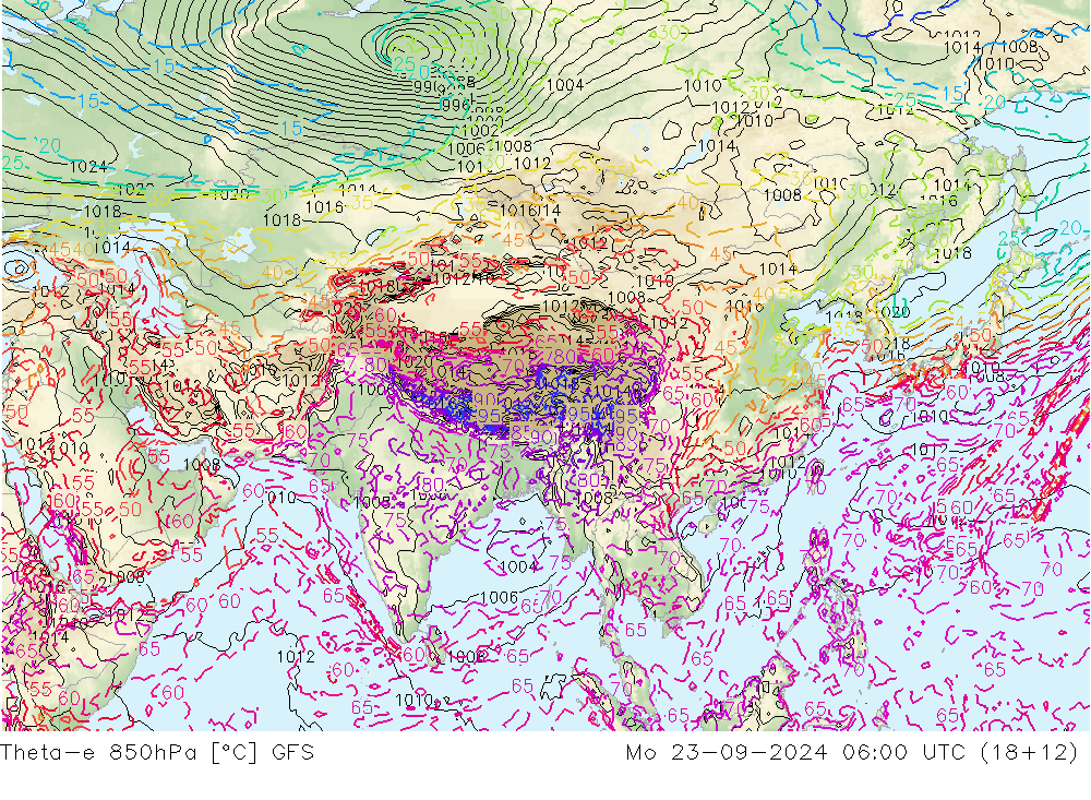 Theta-e 850hPa GFS Pzt 23.09.2024 06 UTC