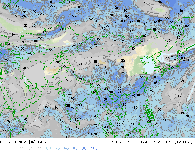 RH 700 hPa GFS Ne 22.09.2024 18 UTC