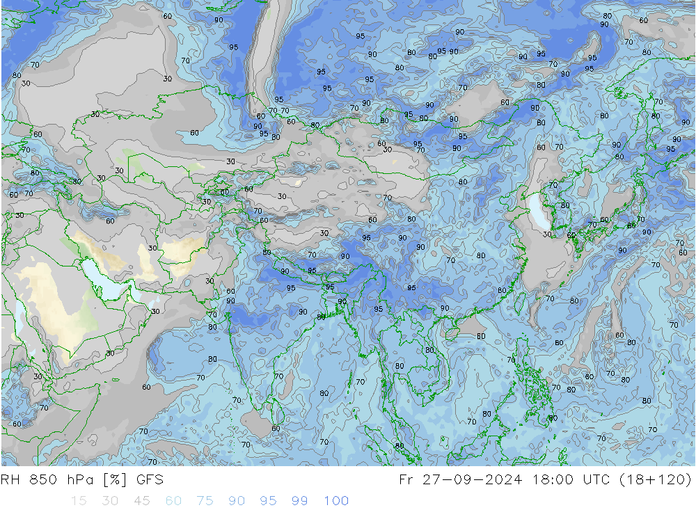 RH 850 hPa GFS Sex 27.09.2024 18 UTC