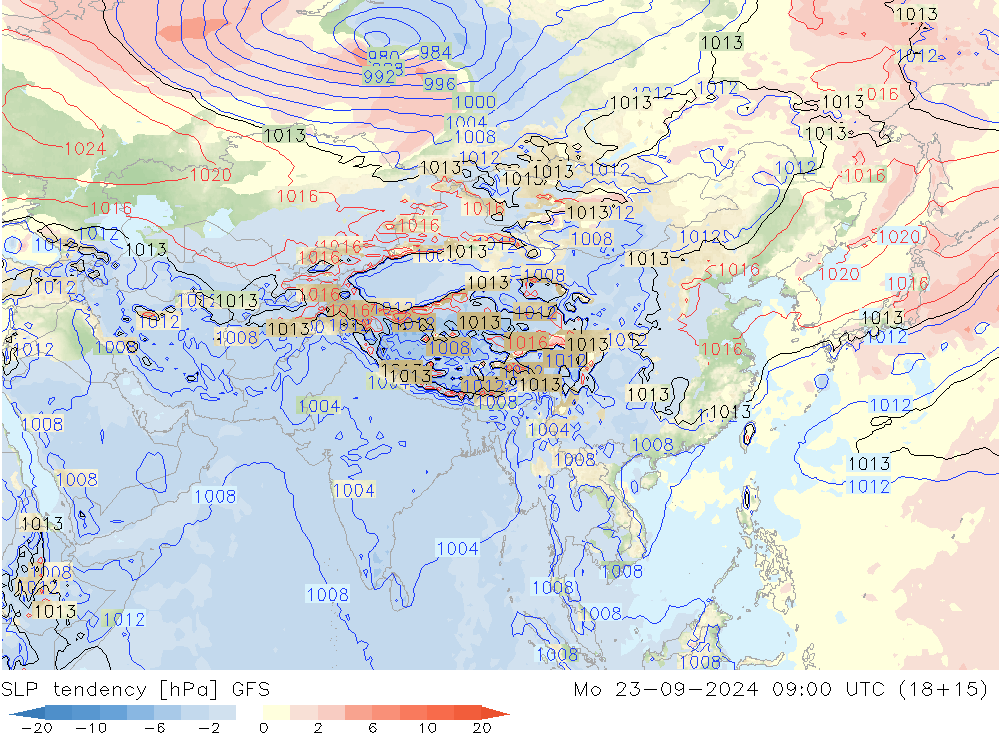 Tendenza di Pressione GFS lun 23.09.2024 09 UTC