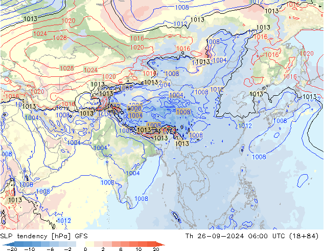 Tendenza di Pressione GFS gio 26.09.2024 06 UTC