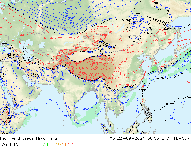 High wind areas GFS  23.09.2024 00 UTC