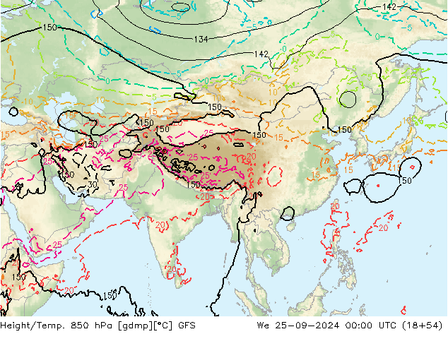 Height/Temp. 850 hPa GFS We 25.09.2024 00 UTC