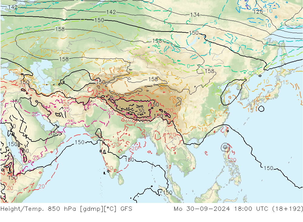 Height/Temp. 850 hPa GFS Mo 30.09.2024 18 UTC