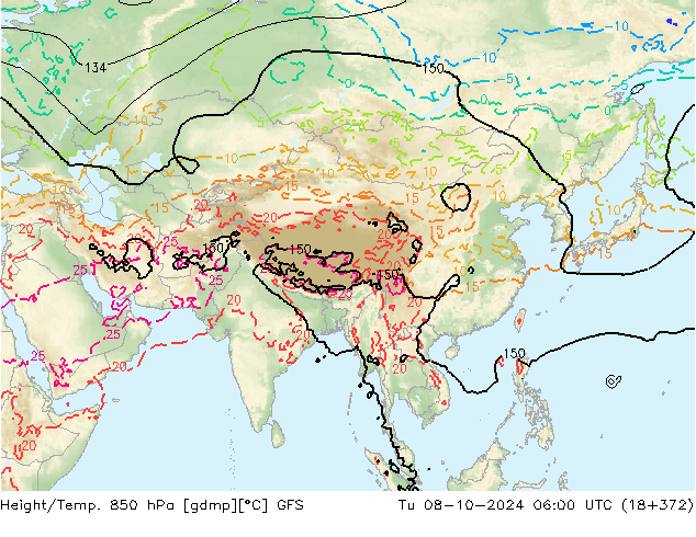 Z500/Rain (+SLP)/Z850 GFS Tu 08.10.2024 06 UTC