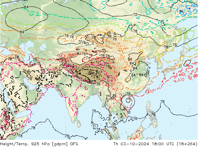 Height/Temp. 925 hPa GFS Do 03.10.2024 18 UTC