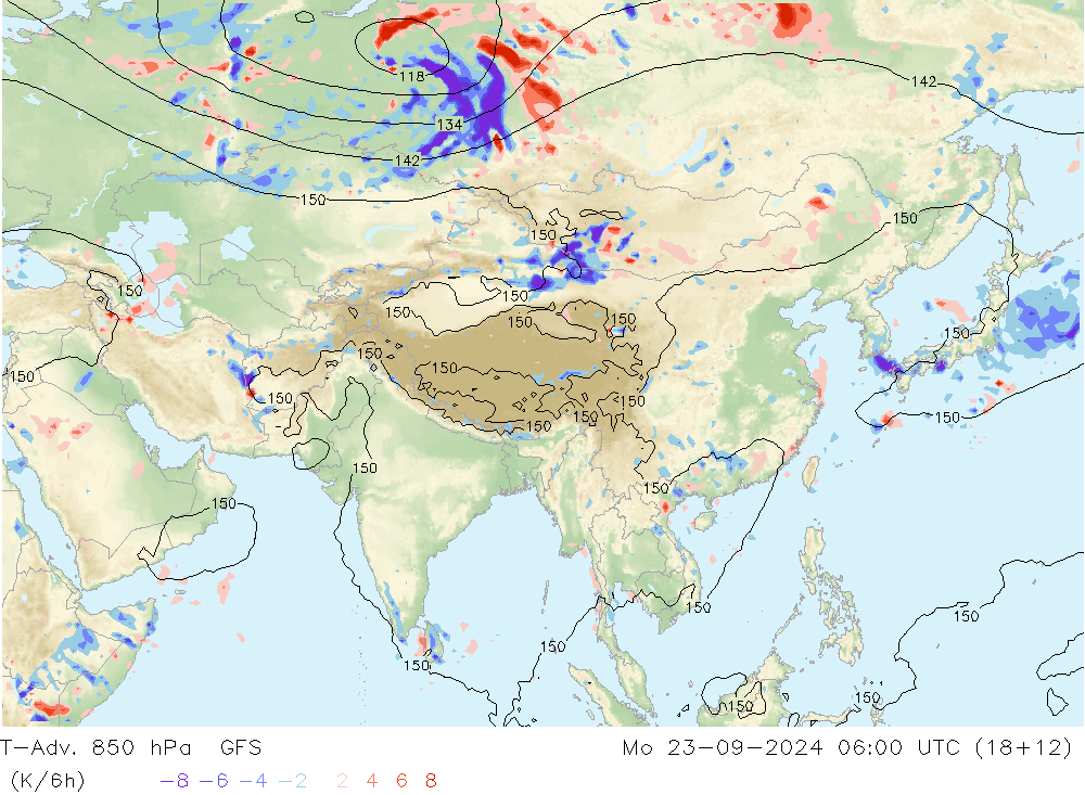 T-Adv. 850 hPa GFS Pzt 23.09.2024 06 UTC