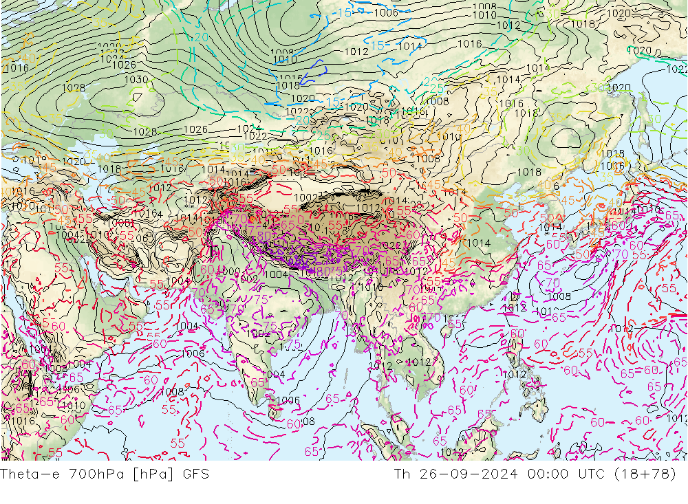 Theta-e 700hPa GFS Per 26.09.2024 00 UTC