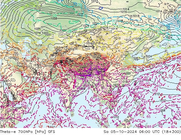 Theta-e 700hPa GFS Sáb 05.10.2024 06 UTC