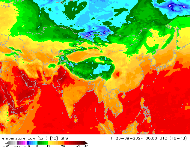 Temperature Low (2m) GFS Th 26.09.2024 00 UTC