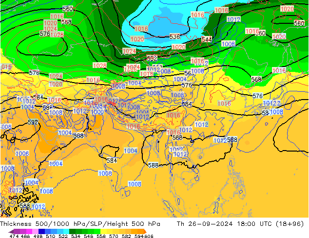 Thck 500-1000hPa GFS Th 26.09.2024 18 UTC