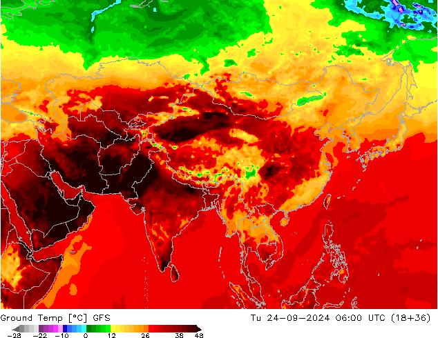 Ground Temp GFS Tu 24.09.2024 06 UTC