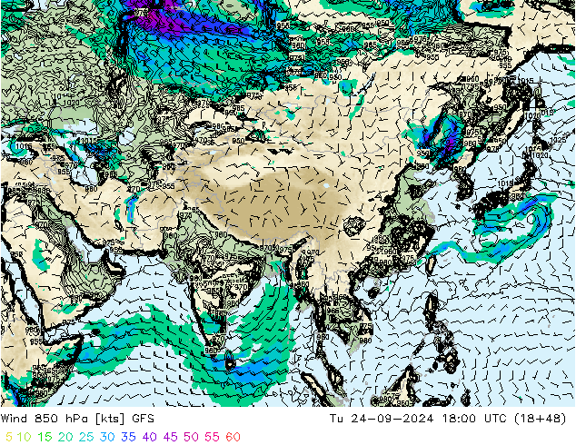 Rüzgar 850 hPa GFS Sa 24.09.2024 18 UTC