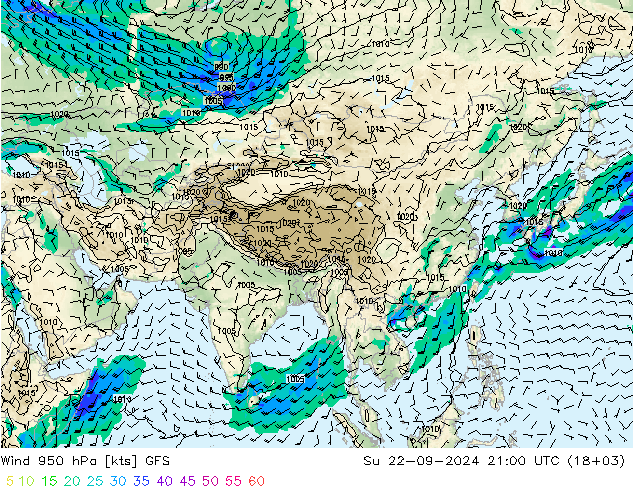 Vento 950 hPa GFS Dom 22.09.2024 21 UTC