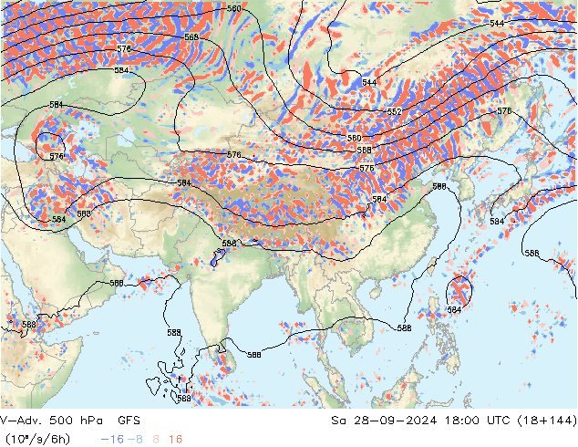 V-Adv. 500 гПа GFS сб 28.09.2024 18 UTC