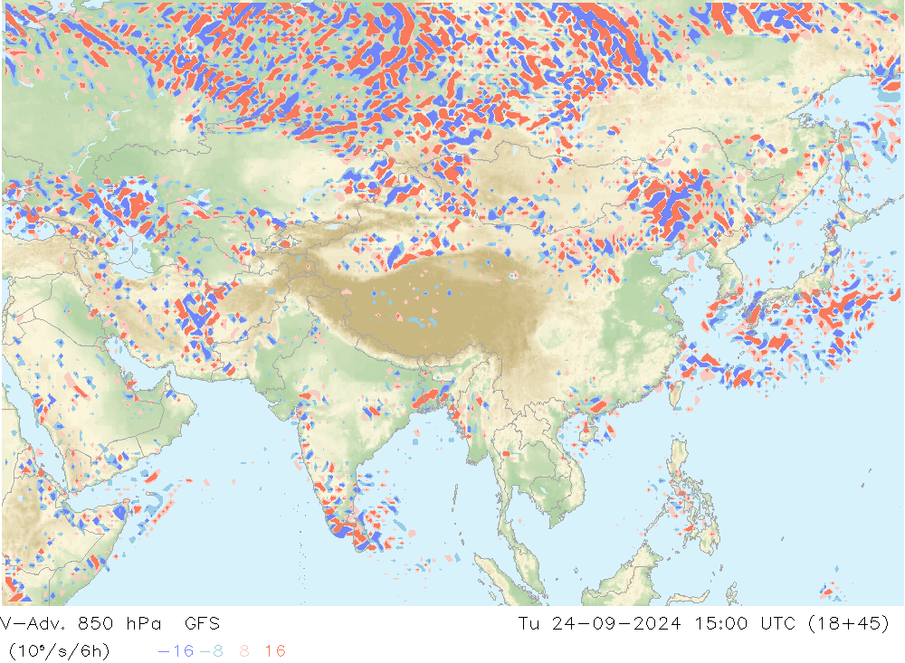 V-Adv. 850 гПа GFS вт 24.09.2024 15 UTC