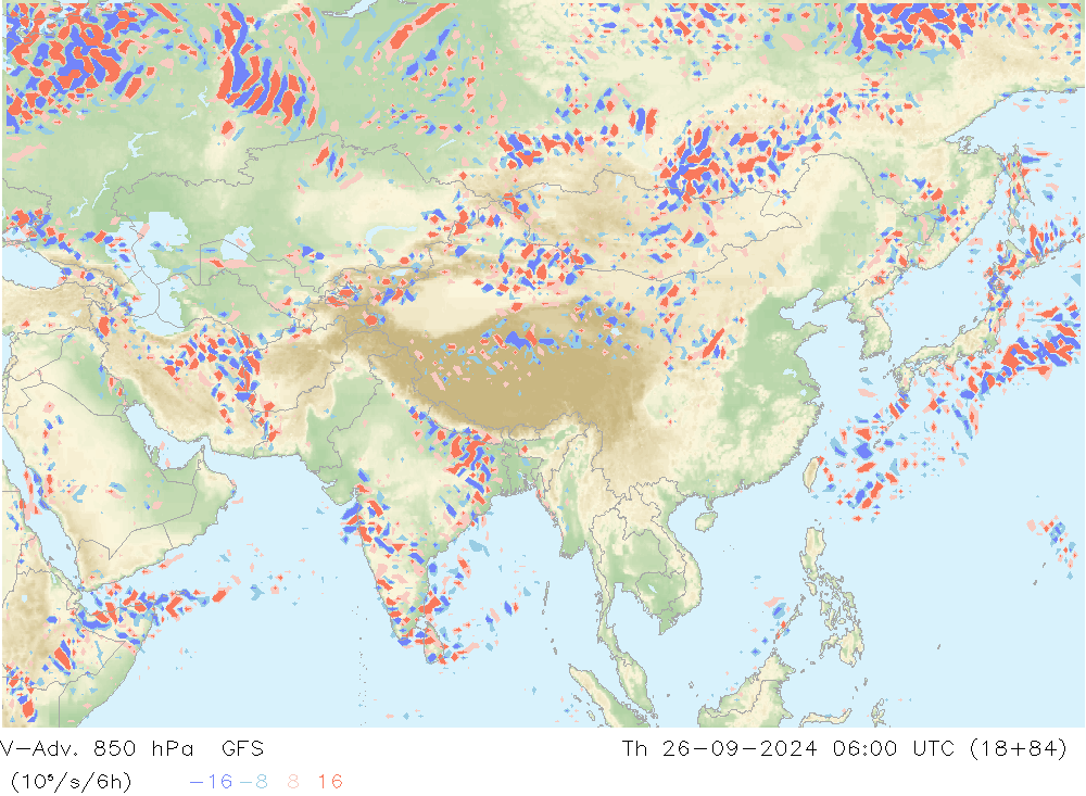 V-Adv. 850 гПа GFS чт 26.09.2024 06 UTC