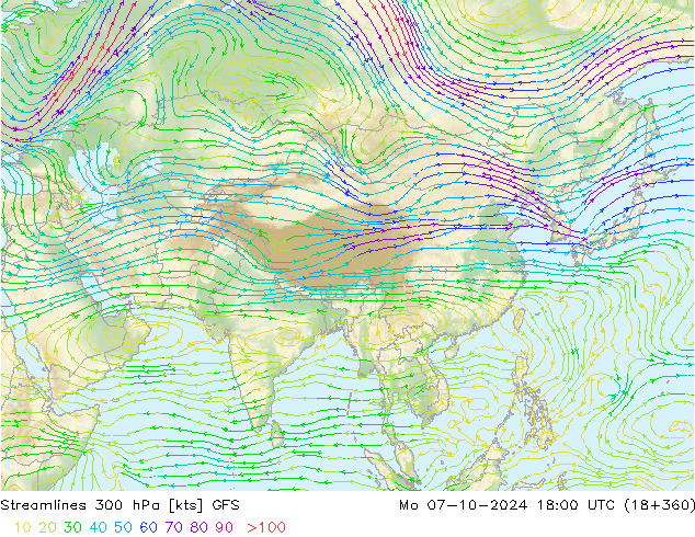 Streamlines 300 hPa GFS Mo 07.10.2024 18 UTC