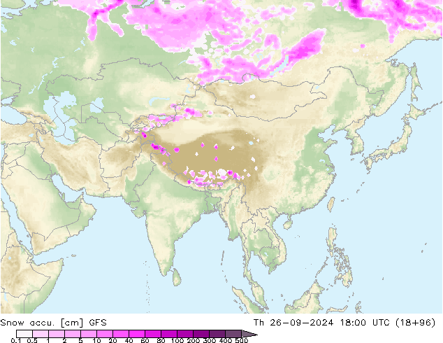 Глубина снега GFS чт 26.09.2024 18 UTC