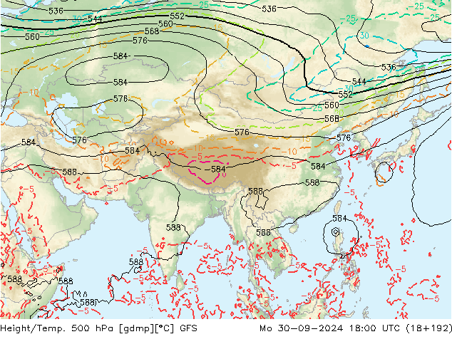 Height/Temp. 500 hPa GFS Mo 30.09.2024 18 UTC