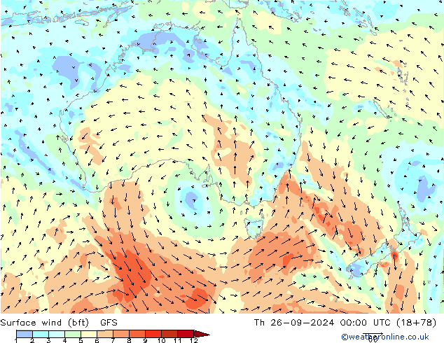 Bodenwind (bft) GFS Do 26.09.2024 00 UTC