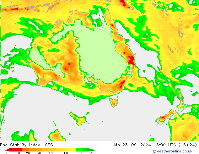 Fog Stability Index GFS lun 23.09.2024 18 UTC