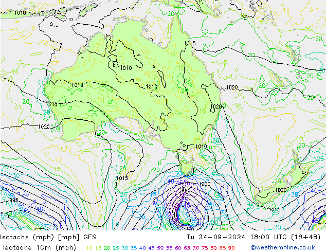 Isotachs (mph) GFS Tu 24.09.2024 18 UTC