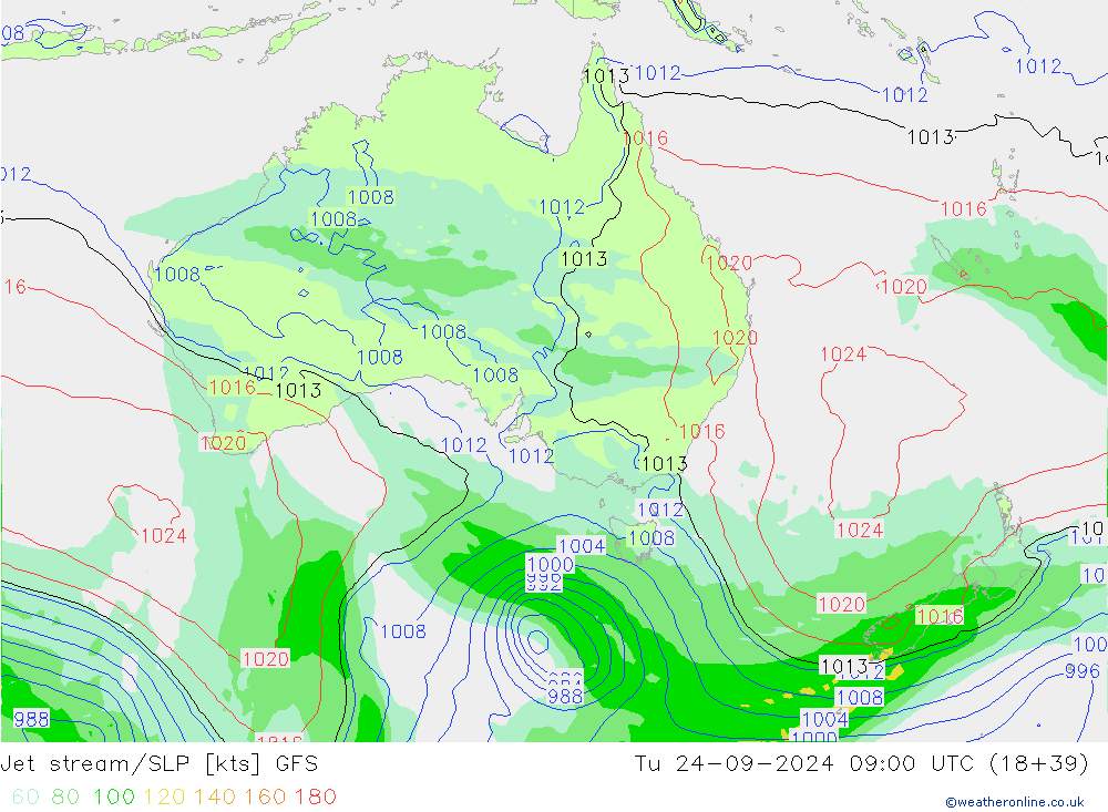 Jet stream/SLP GFS Tu 24.09.2024 09 UTC