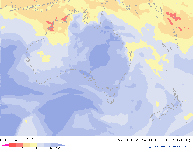 Lifted Index GFS Su 22.09.2024 18 UTC