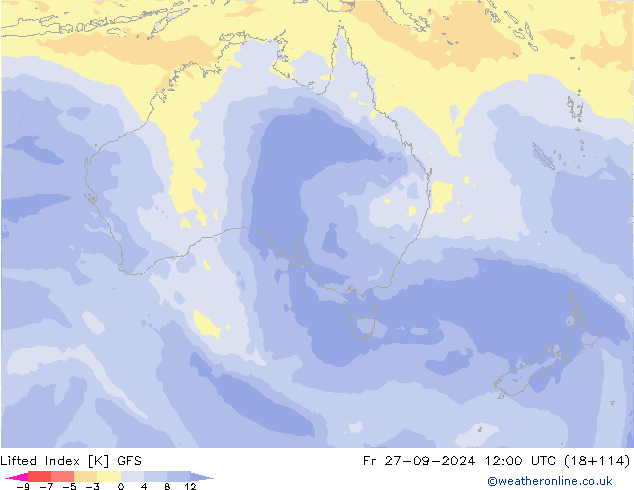 Lifted Index GFS Fr 27.09.2024 12 UTC