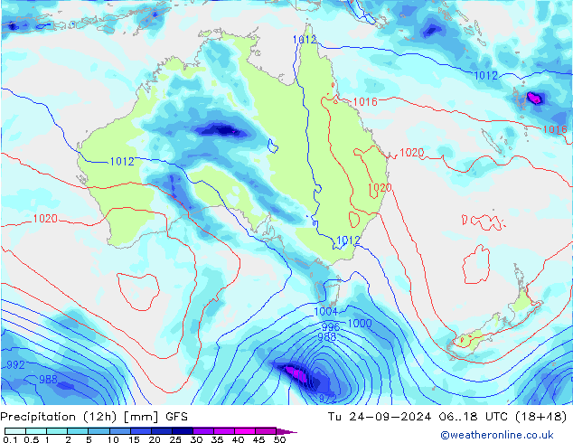 Precipitazione (12h) GFS mar 24.09.2024 18 UTC